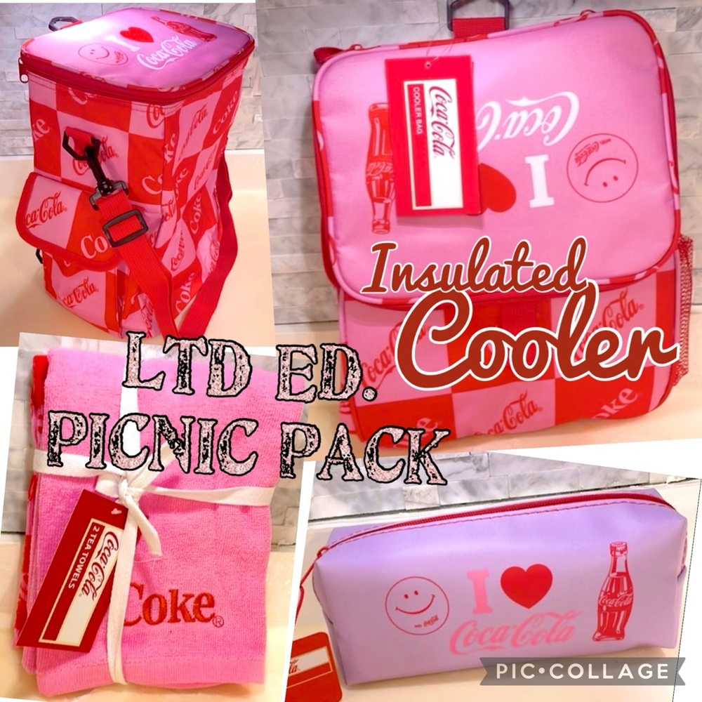 🆕Coca-Cola Ltd Edition 5-Pc Collectible Picnic Pack: Cooler/Towels/Utensil Case